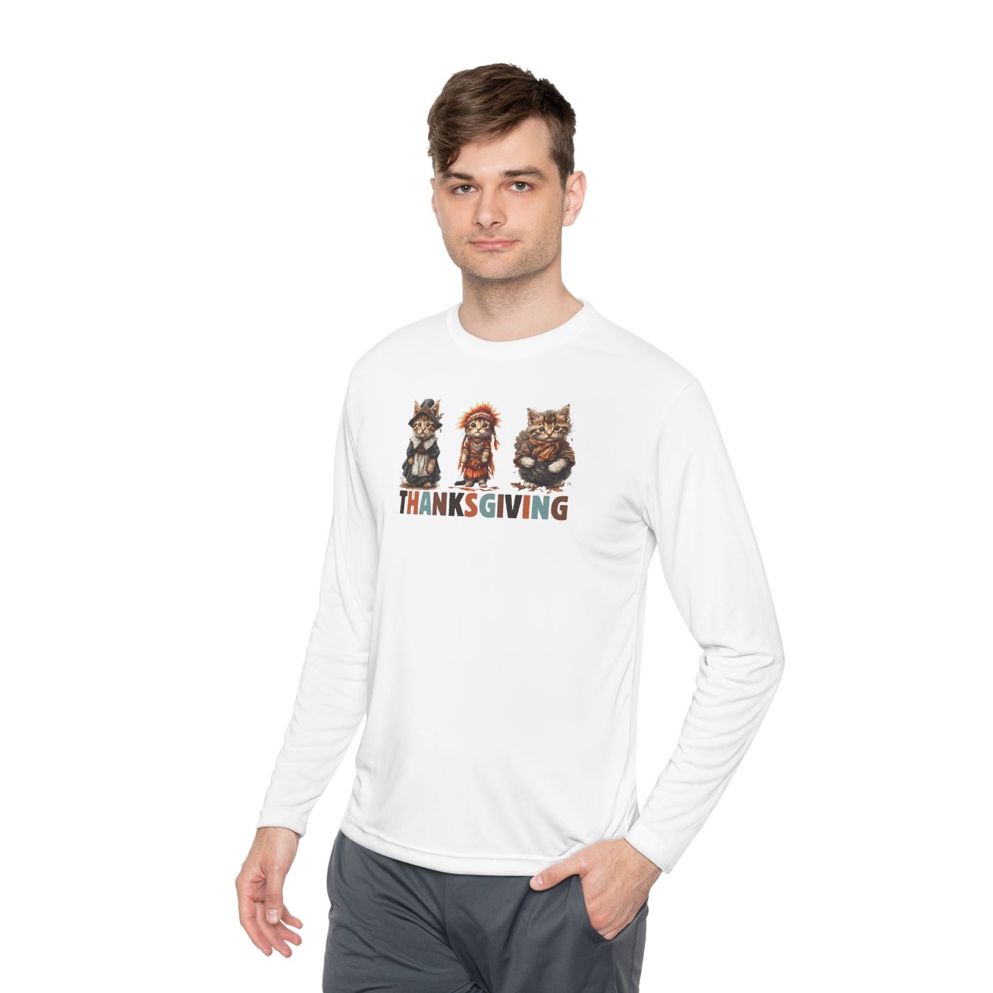 Thanksgiving Cat Themed Long Sleeve Tee for Unisex Wear