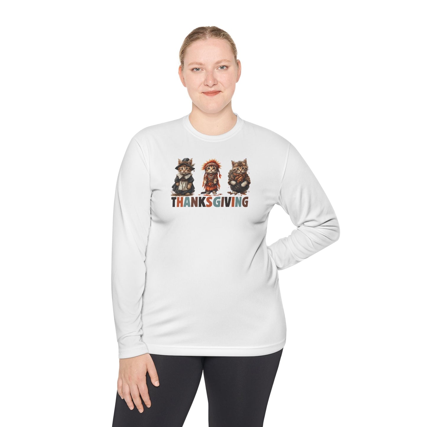 Thanksgiving Cat Themed Long Sleeve Tee for Unisex Wear