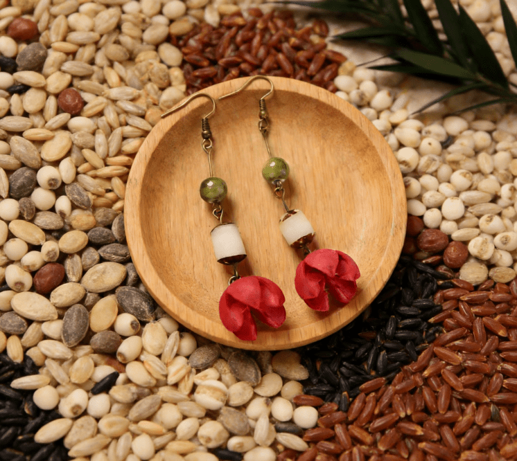 "Forest Harmony" Red Seed Earrings