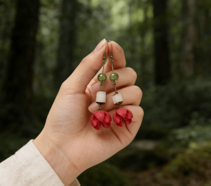 "Forest Harmony" Red Seed Earrings