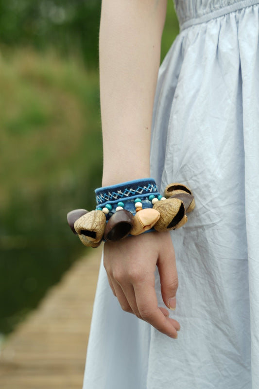 "The Indigo Beat" Embroidered Wrist Rattle
