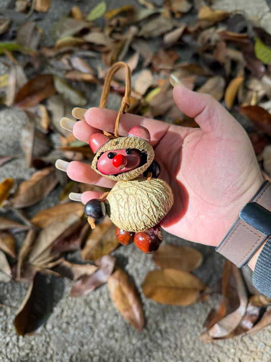 "The Little Nut Sprite" - Handcrafted Walnut Doll Charm with Painted Face