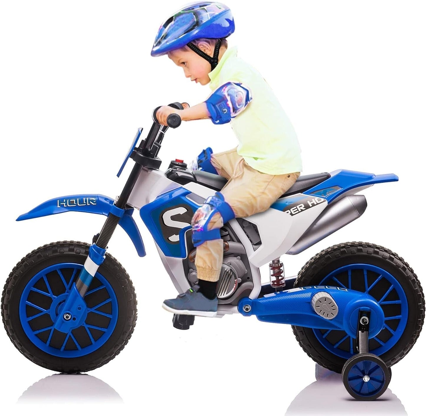 Electric 12V Blue Kids Ride-On Motorcycle with Training Wheels