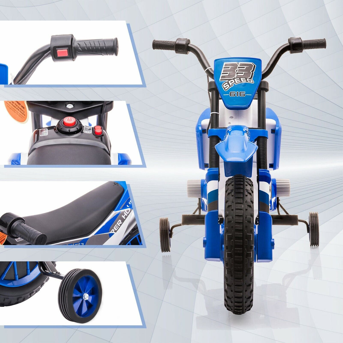 TOBBI 12V Electric Dirt Bike for Kids with Training Wheels - Realistic Motorbike Experience