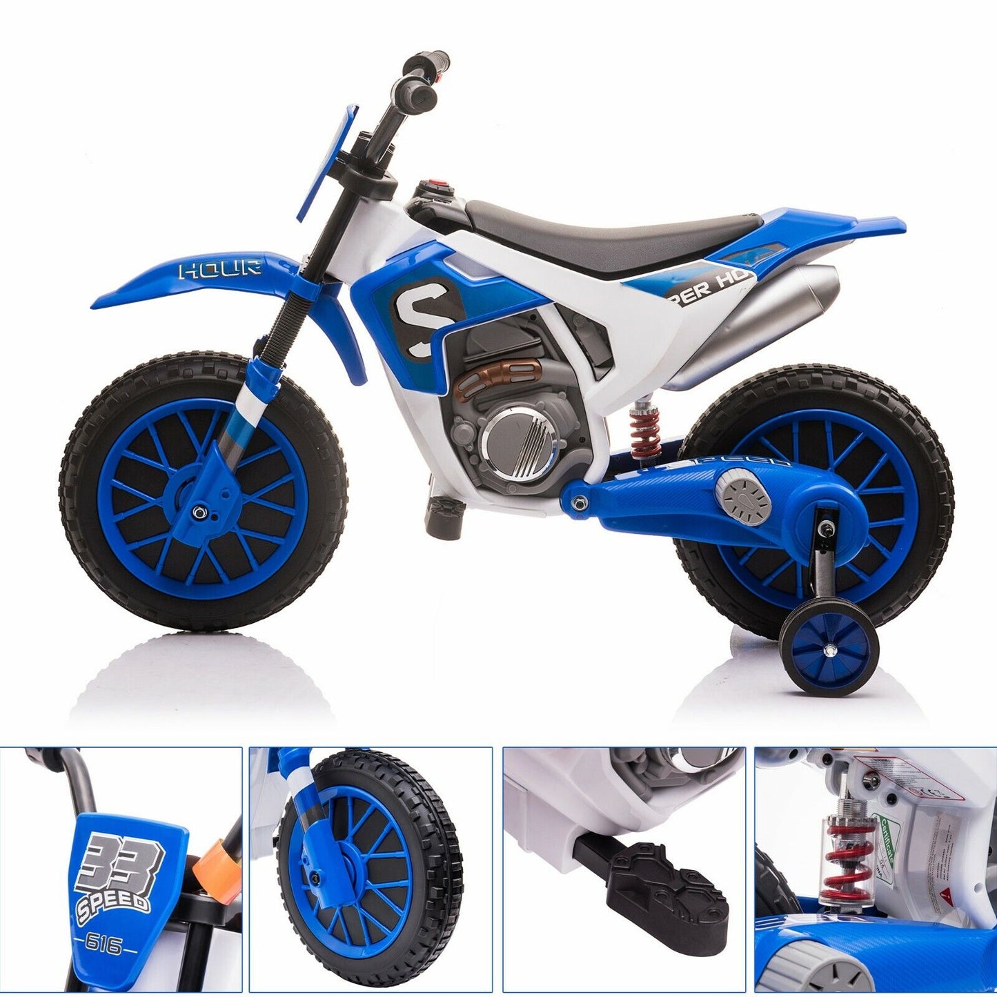 TOBBI 12V Electric Dirt Bike for Kids with Training Wheels - Realistic Motorbike Experience
