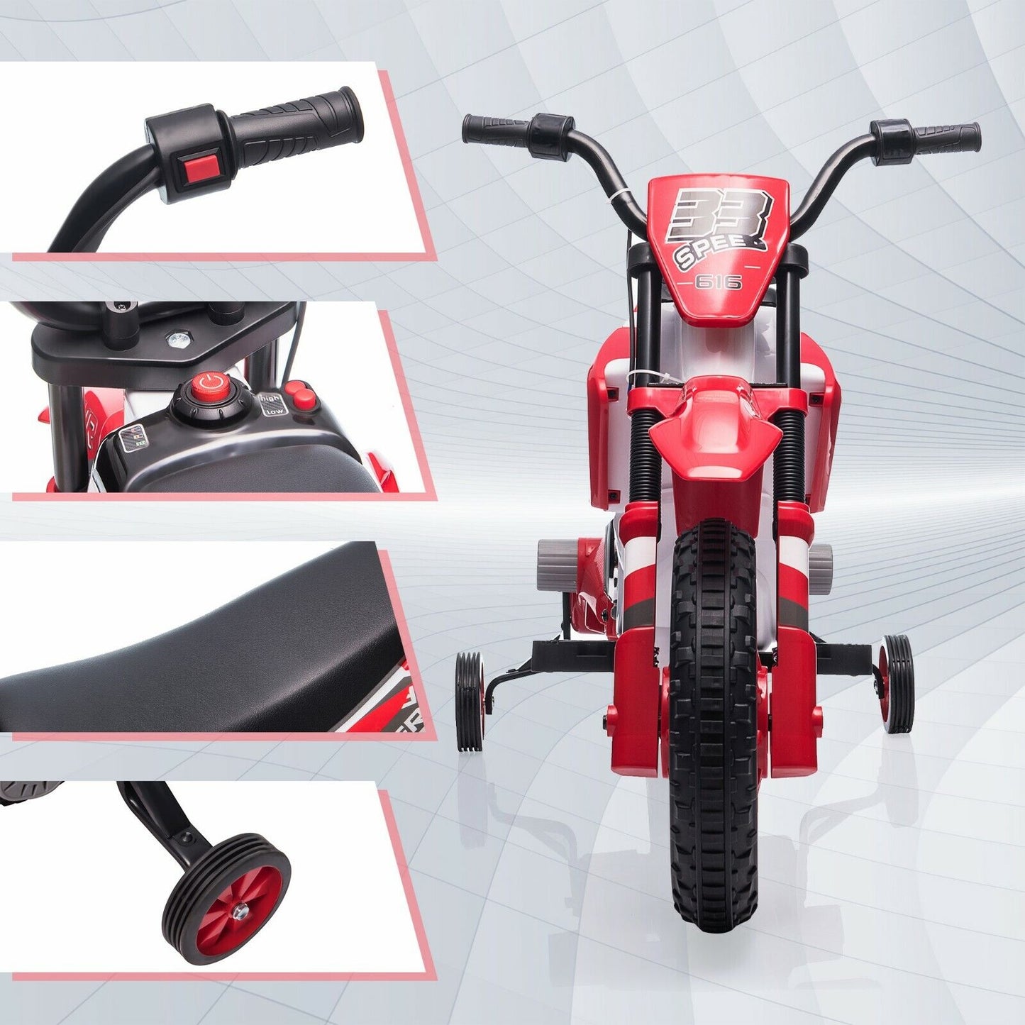 TOBBI 12V Electric Dirt Bike for Kids with Training Wheels - Realistic Motorbike Experience