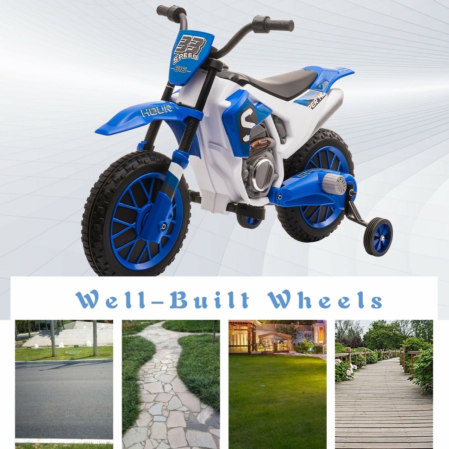 Electric Dirt Bike for Kids with Training Wheels - 12V Off-Road Ride-On Toy