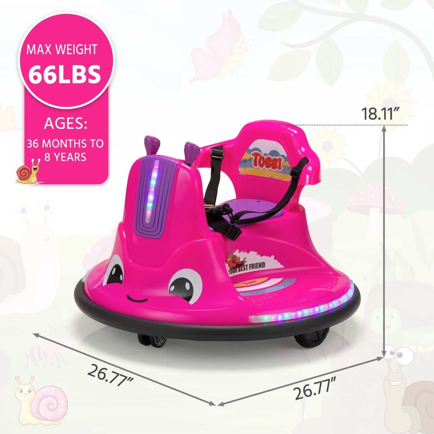 TOBBI Snail Shaped 12v Electric Ride On for Toddlers - Rosy+Light