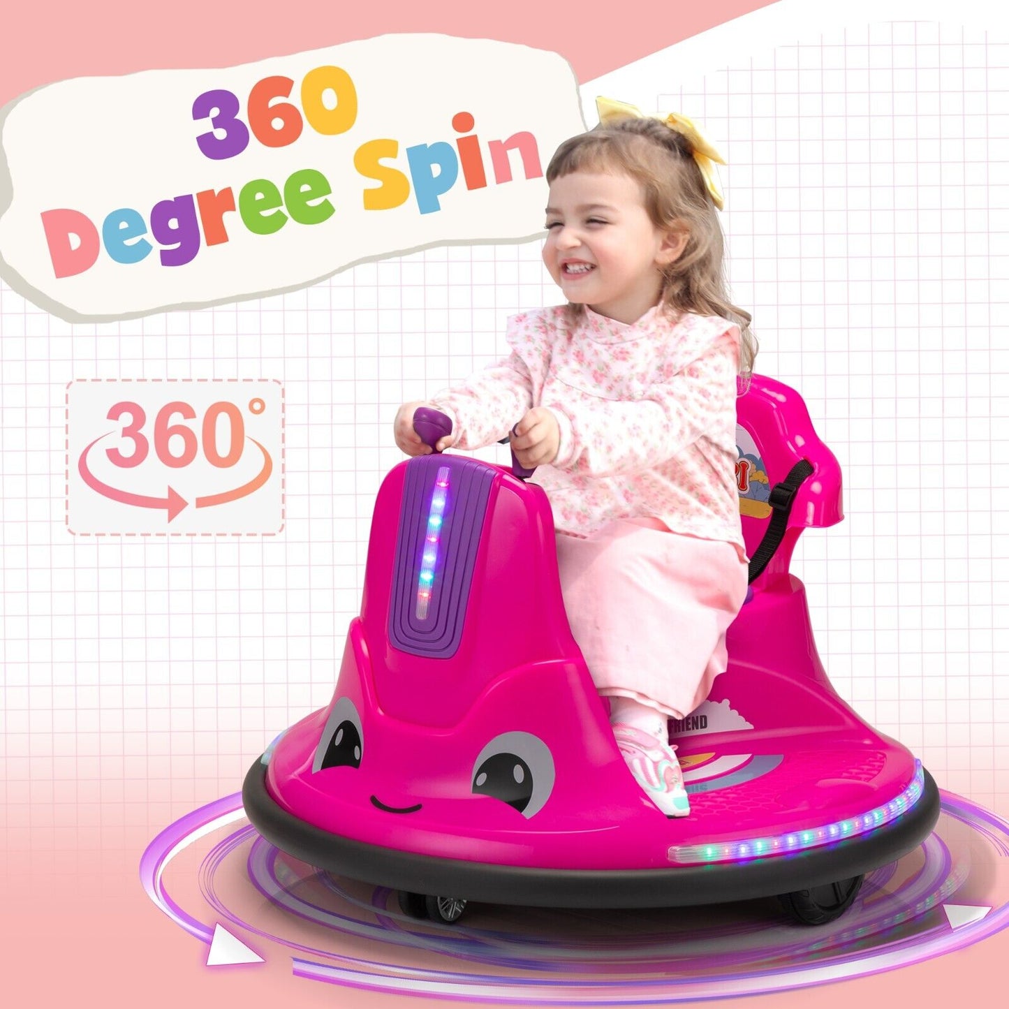 TOBBI Snail Shaped 12v Electric Ride On for Toddlers - Rosy+Light