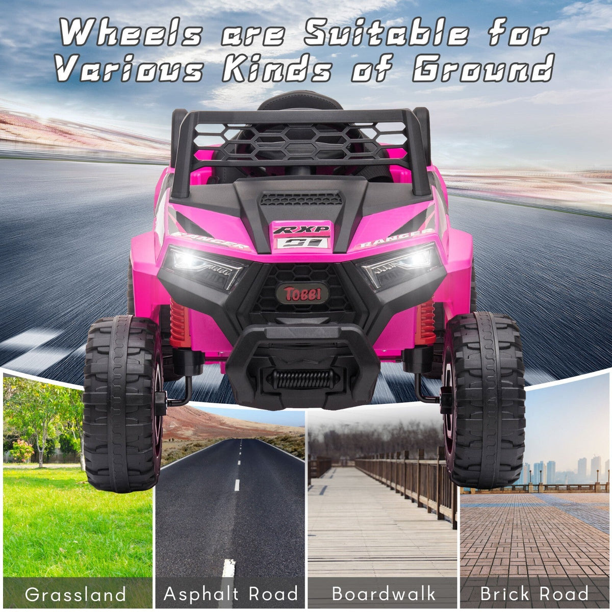 12V Kids Electric 2WD Off-Road UTV Ride-On Truck with Music in Rose Red