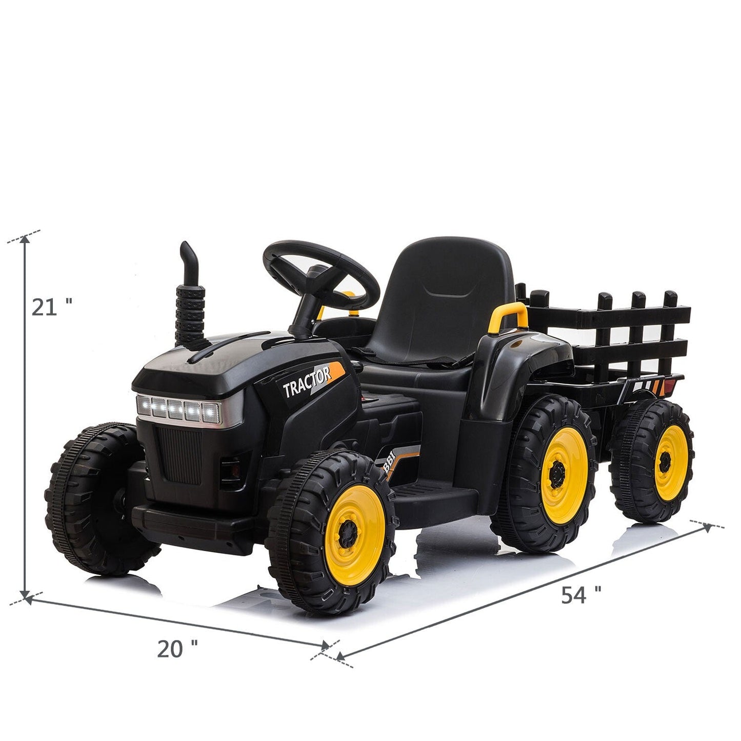 12V Electric Ride-On Kids Tractor with Battery-Powered Toy Car and Trailer