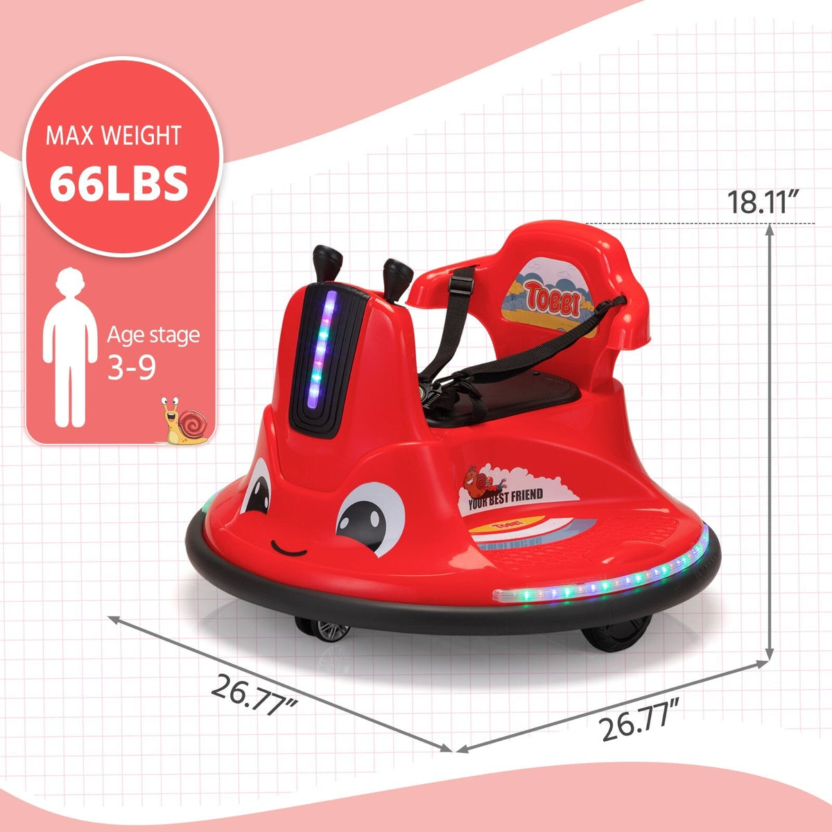 12V Electric Ride-On Snail Bumper Car with Remote Control for Toddlers