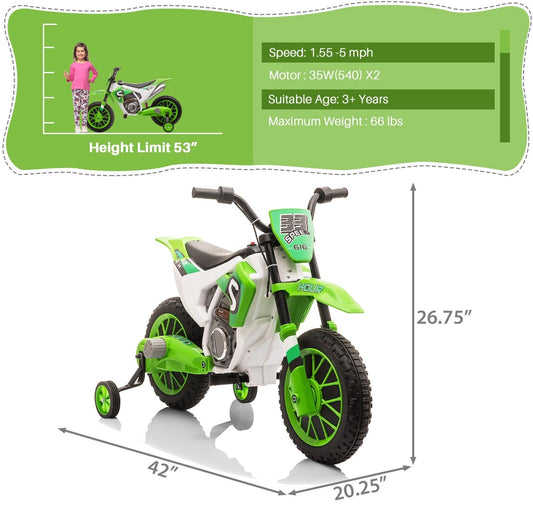 TOBBI Kids Electric Motorbike with Training Wheels - All-in-One Kid-Powered Ride