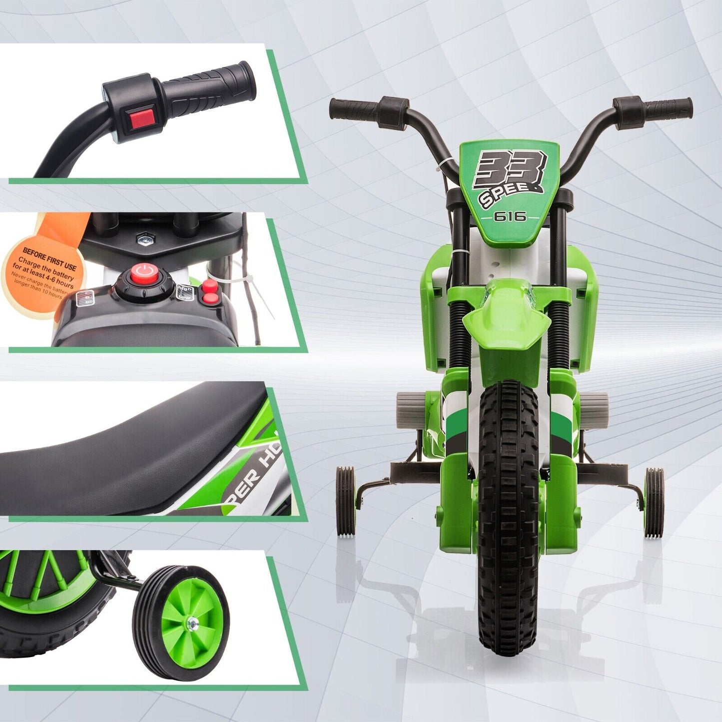TOBBI Kids Electric Motorbike with Training Wheels - Fun and Safe Ride for Young Riders