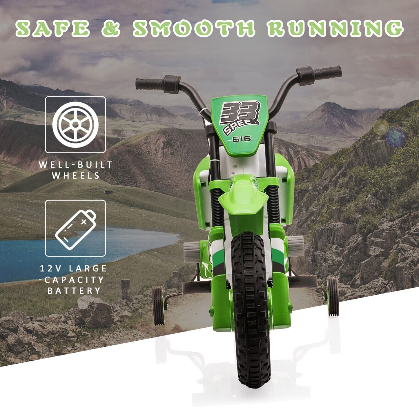 TOBBI Kids Electric Motorbike with Training Wheels - Perfect Gift for Young Riders