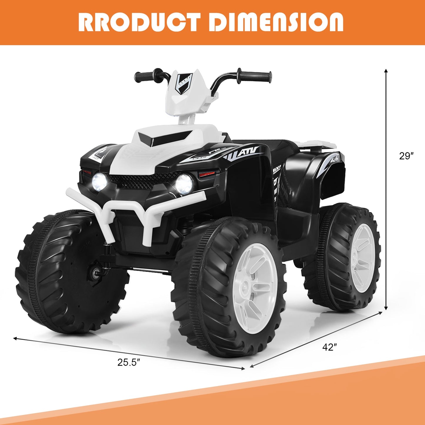 12V Electric Kids Quad ATV Ride-On Car with LED Lights