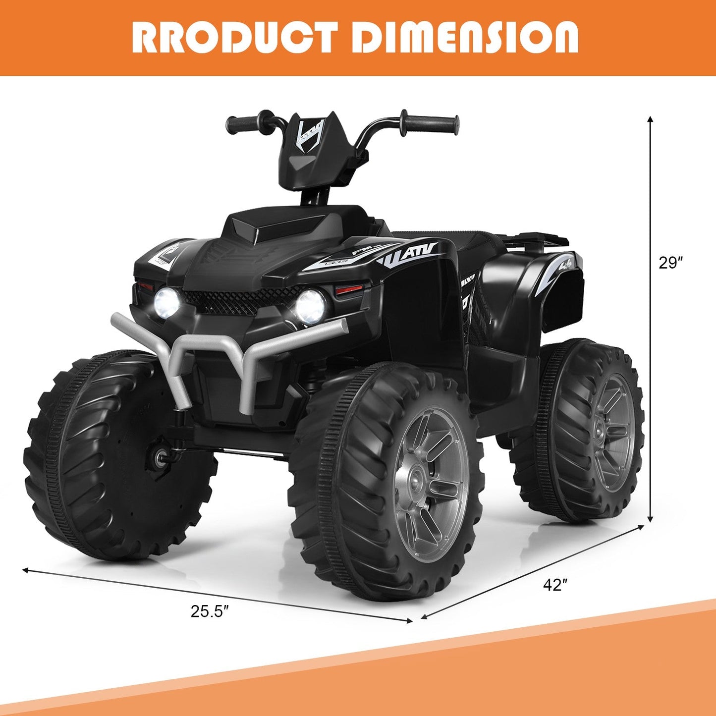 12V Electric Kids Quad ATV Ride-On Car with LED Lights