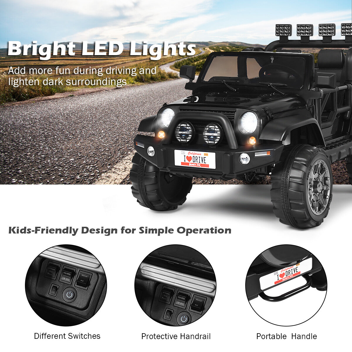 12V Electric Kids Ride-On Jeep Truck with Remote Control Toy Car