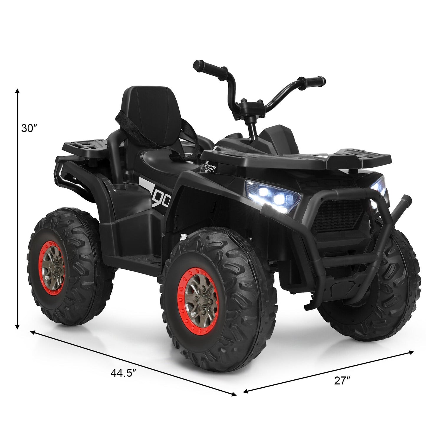 12V Kids Electric Ride-On Car Toy with LED Lights and Music – Black/Red
