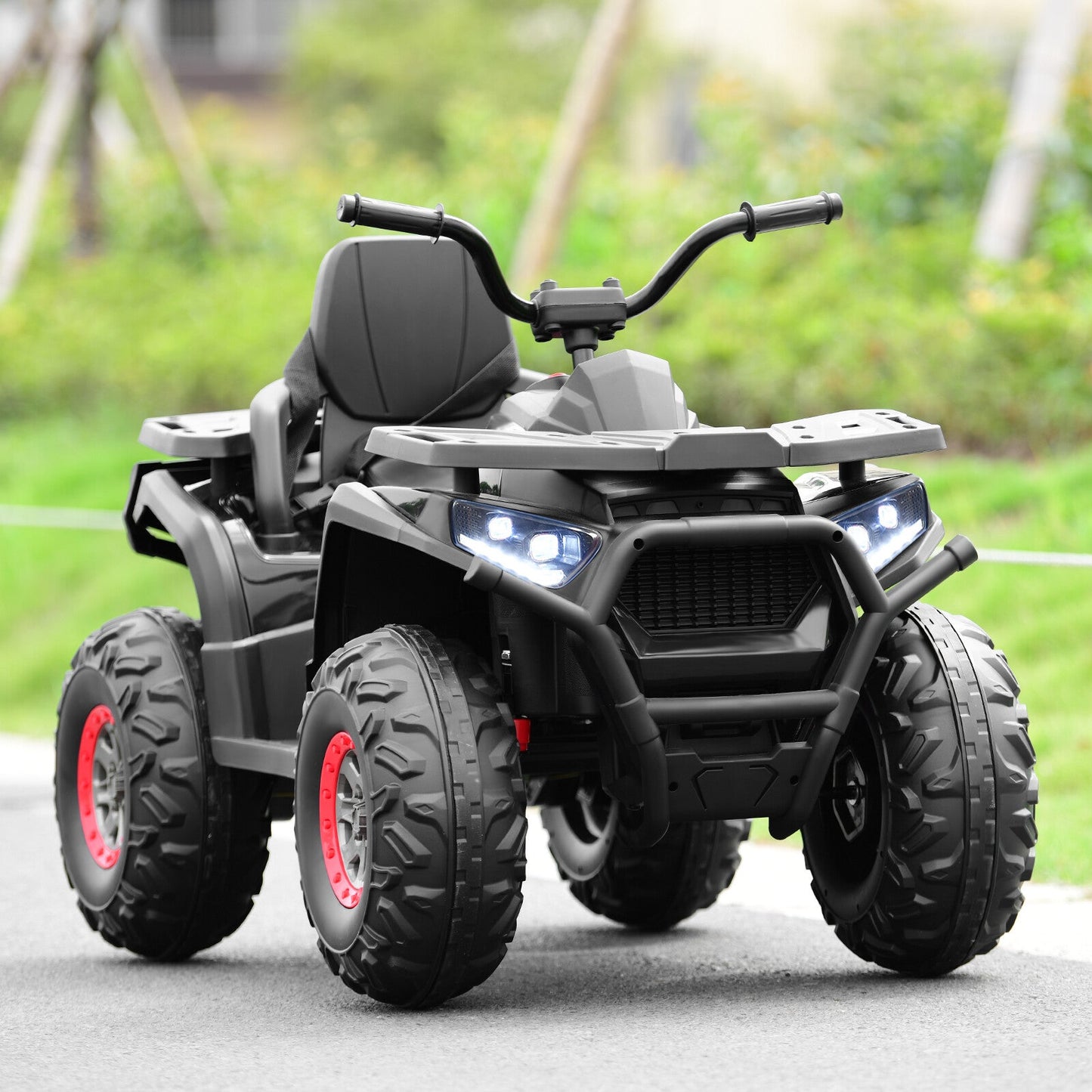 12V Kids Electric Ride-On Car Toy with LED Lights and Music – Black/Red