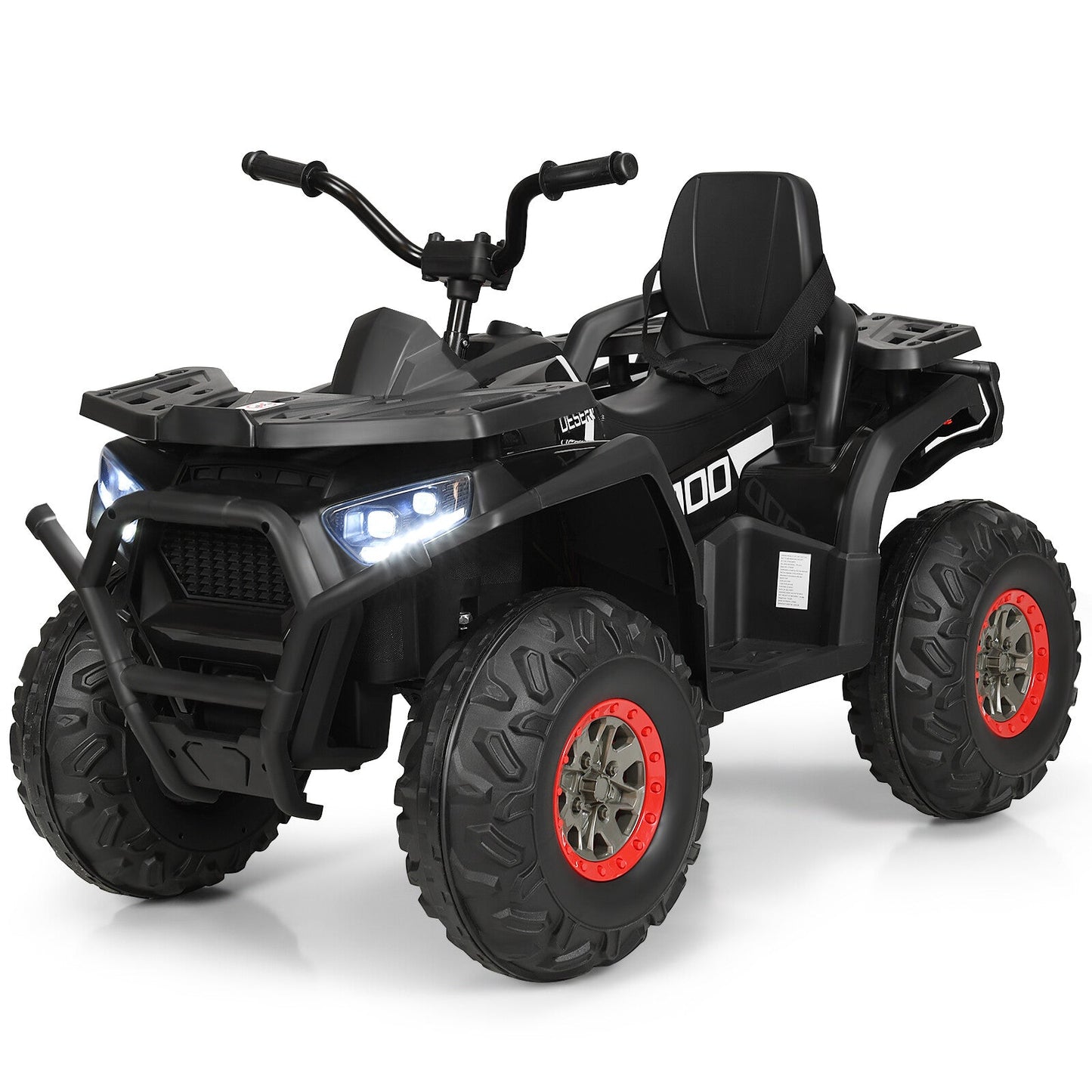12V Kids Electric Ride-On Car Toy with LED Lights and Music – Black/Red