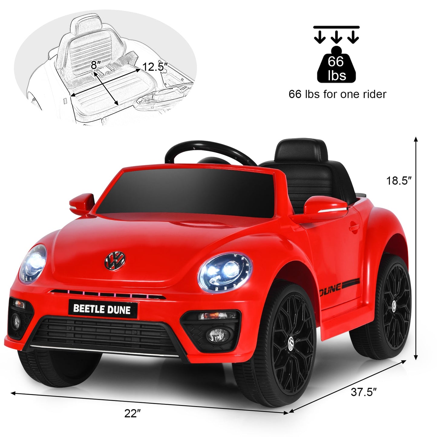 12V Electric Ride-On Volkswagen Beetle Car for Toddlers with Remote Control