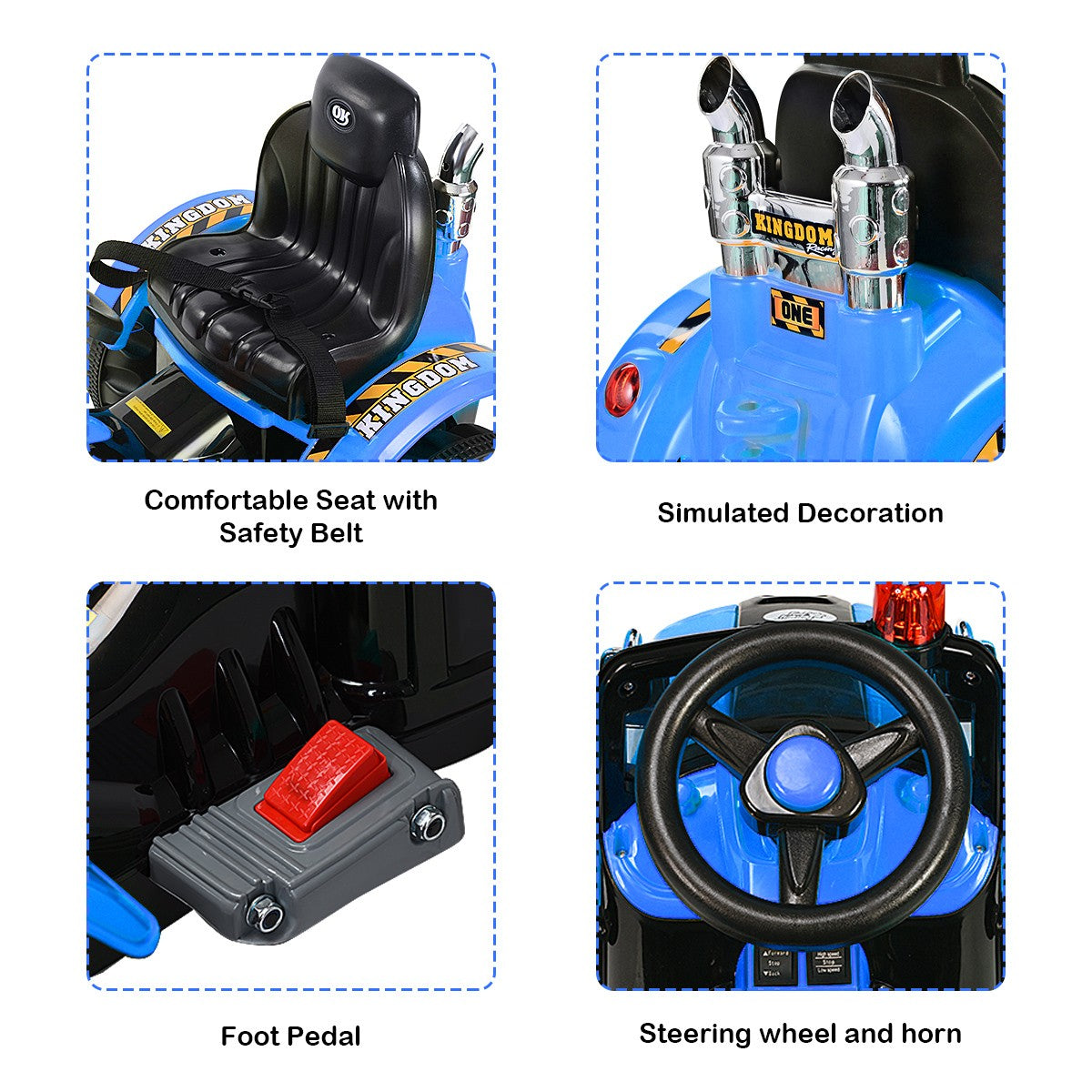 Kids Electric Ride-On Excavator Truck with Front Loader and Digger Scooter