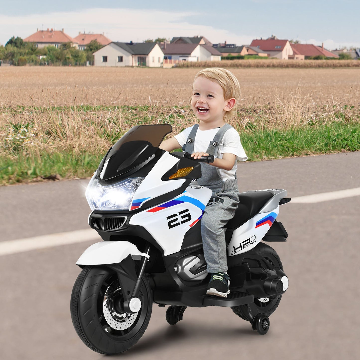 Kids Battery-Powered Ride-On Motorcycle Toy with Headlights and Music