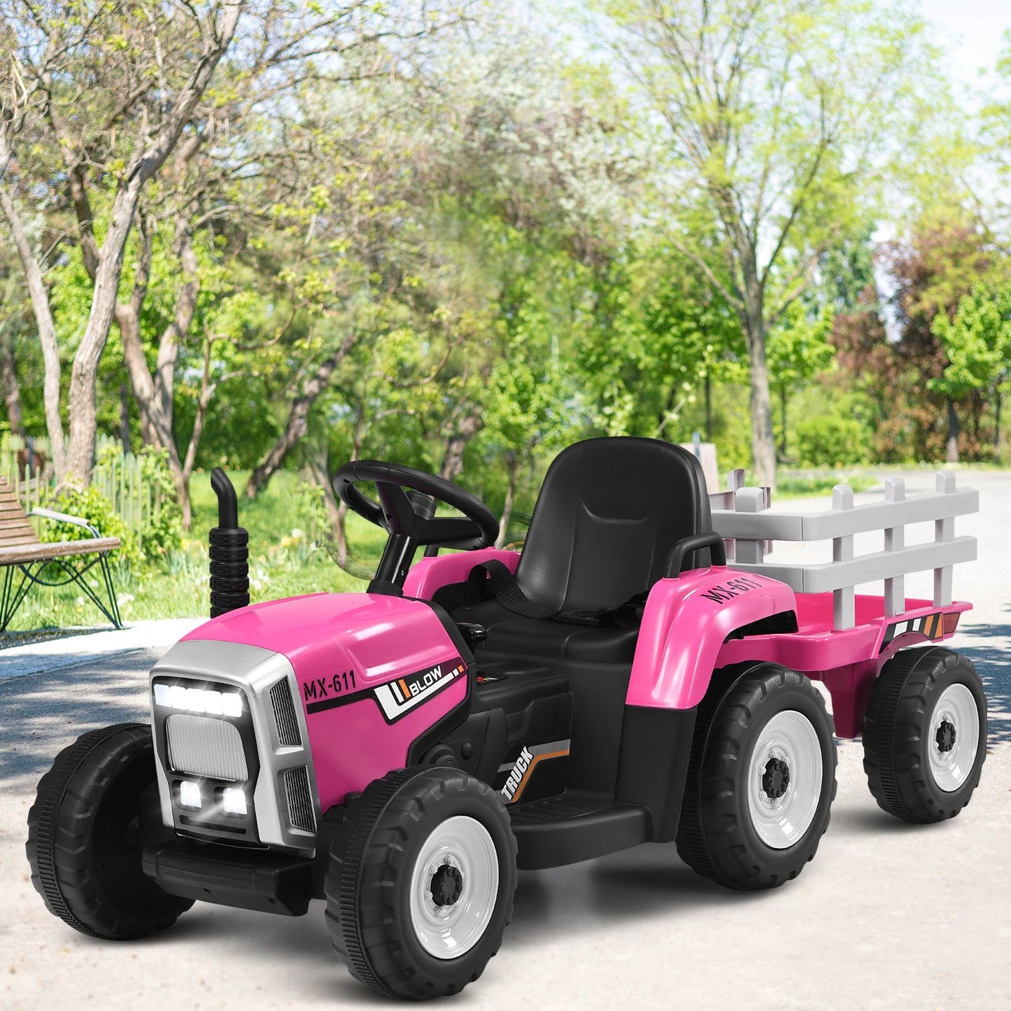 Kids Battery-Powered Ride-On Tractor with Trailer and Large Capacity