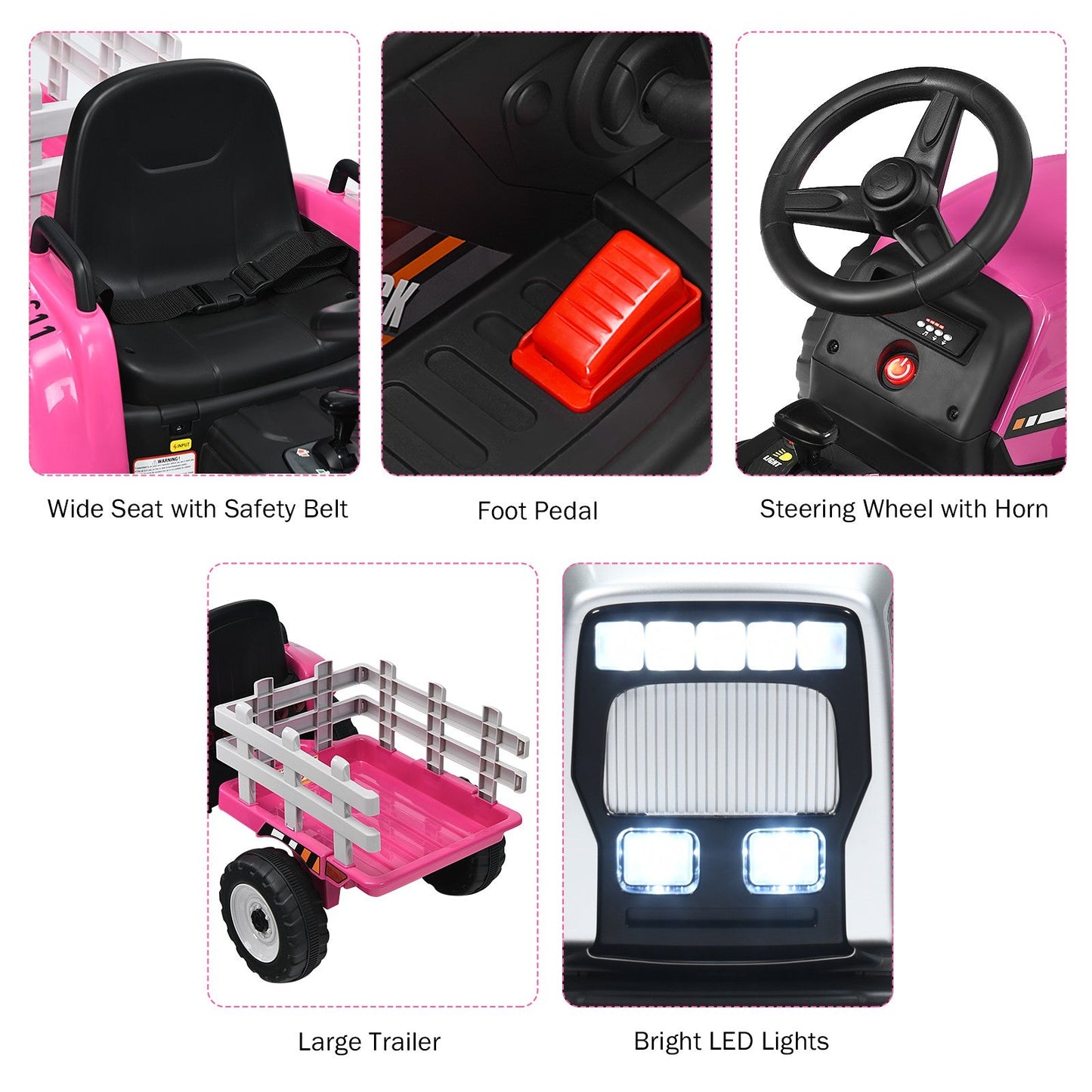 Kids Battery-Powered Ride-On Tractor with Trailer and Large Capacity