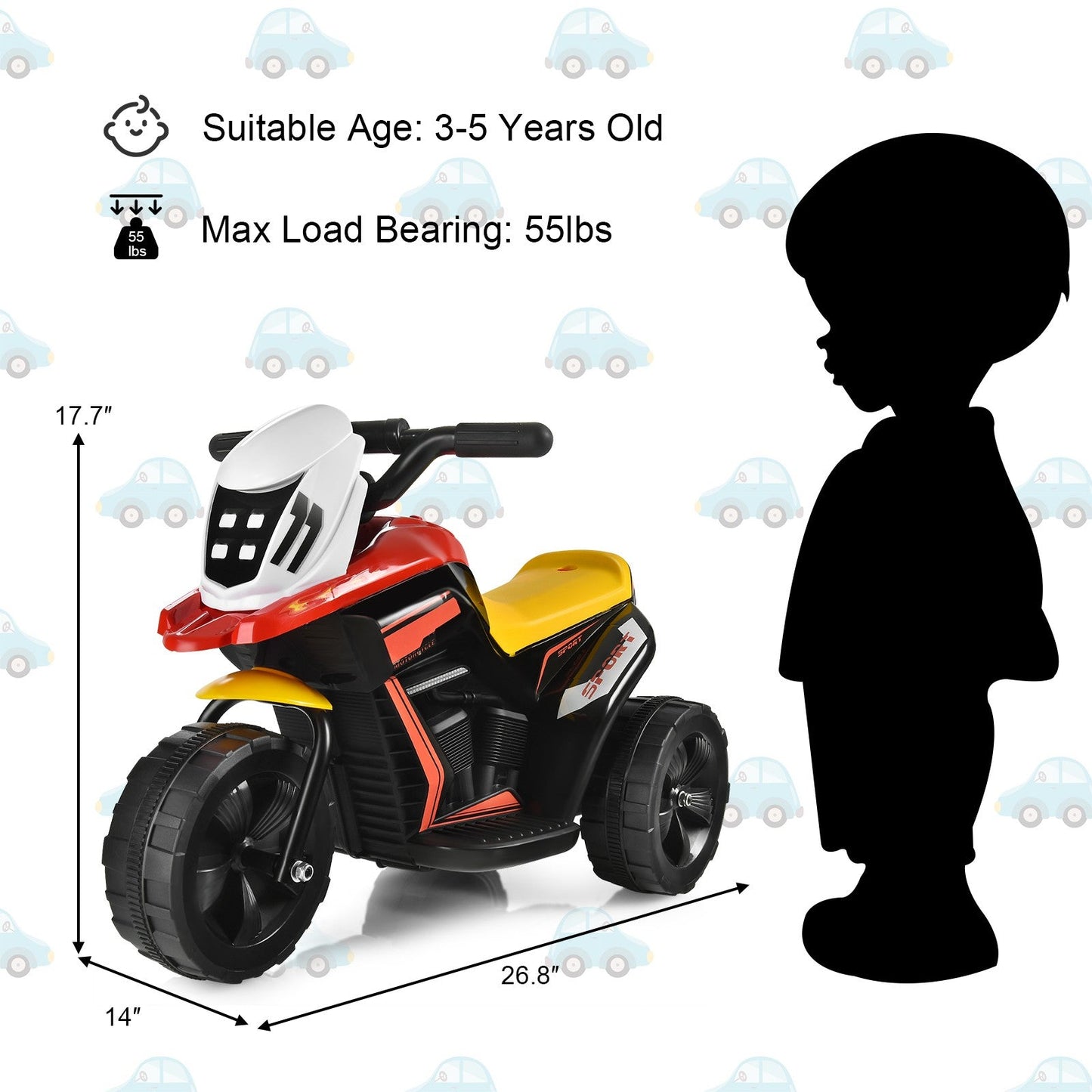 Electric Ride-On 3-Wheel Tricycle Motorcycle Toy for Toddlers