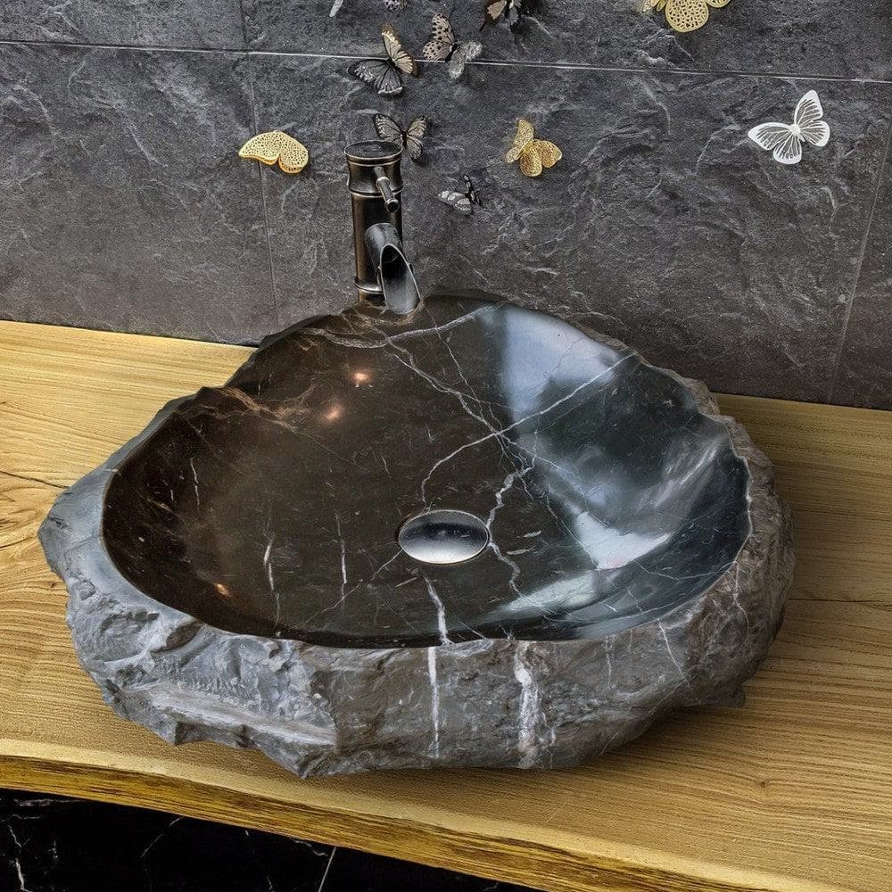 Black Turkish Marble Natural Stone Handcrafted Vessel Sink 17x17x5