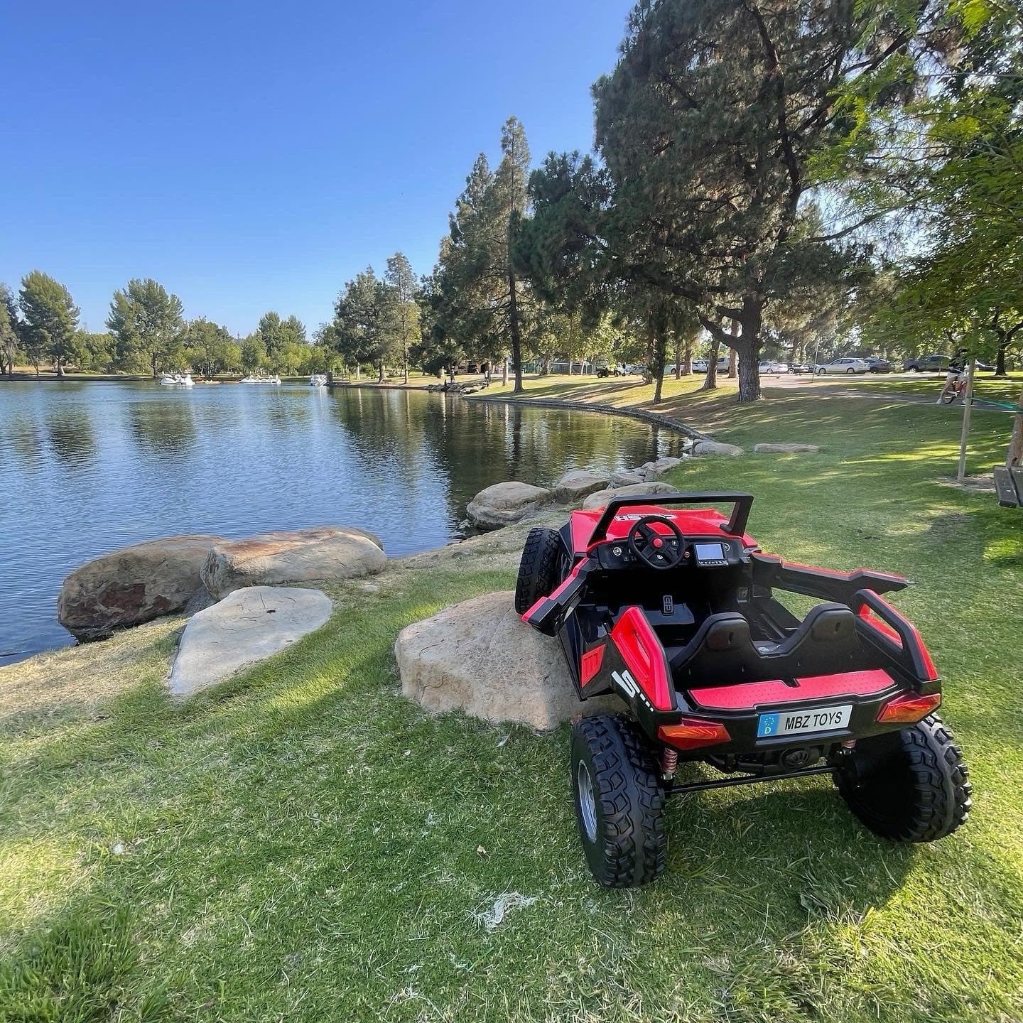 24V XL 4x4 Ride-On Buggy with Rubber Tires and Remote Control for Ages 1-10, Red