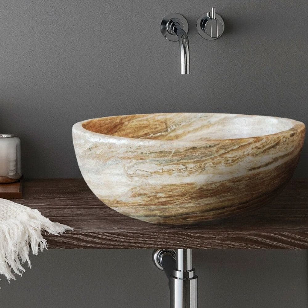 Travertine Onyx Natural Stone Round Vessel Sink - 16 Inch Diameter