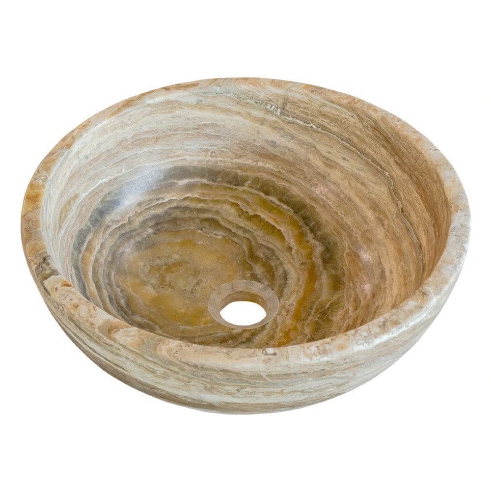 Travertine Onyx Natural Stone Round Vessel Sink - 16 Inch Diameter