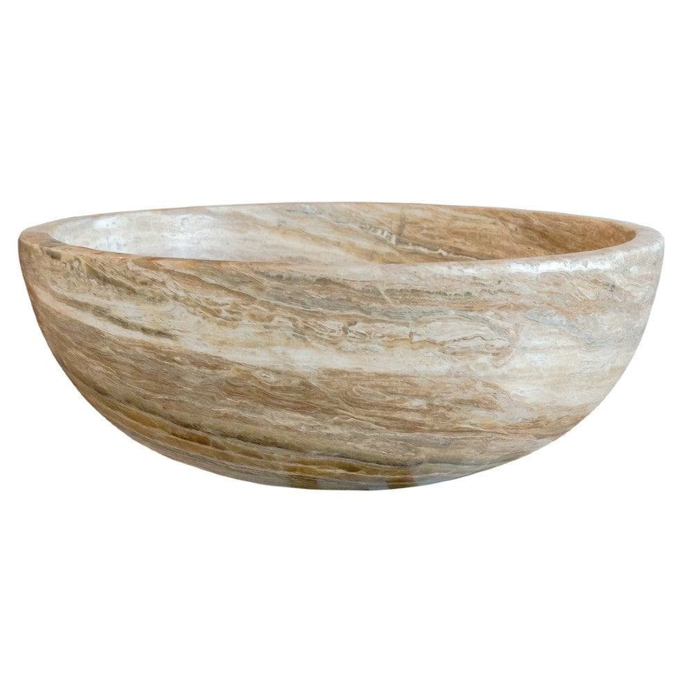 Travertine Onyx Natural Stone Round Vessel Sink - 16 Inch Diameter