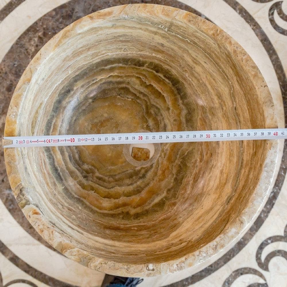 Travertine Onyx Natural Stone Round Vessel Sink - 16 Inch Diameter