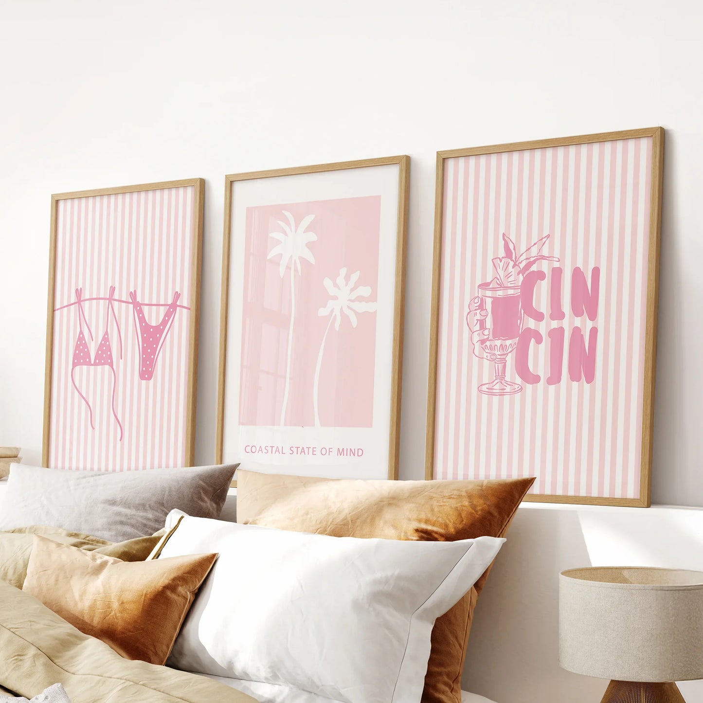 Preppy Coastal Girl Room Décor. Set of 3 Pink Summer Prints