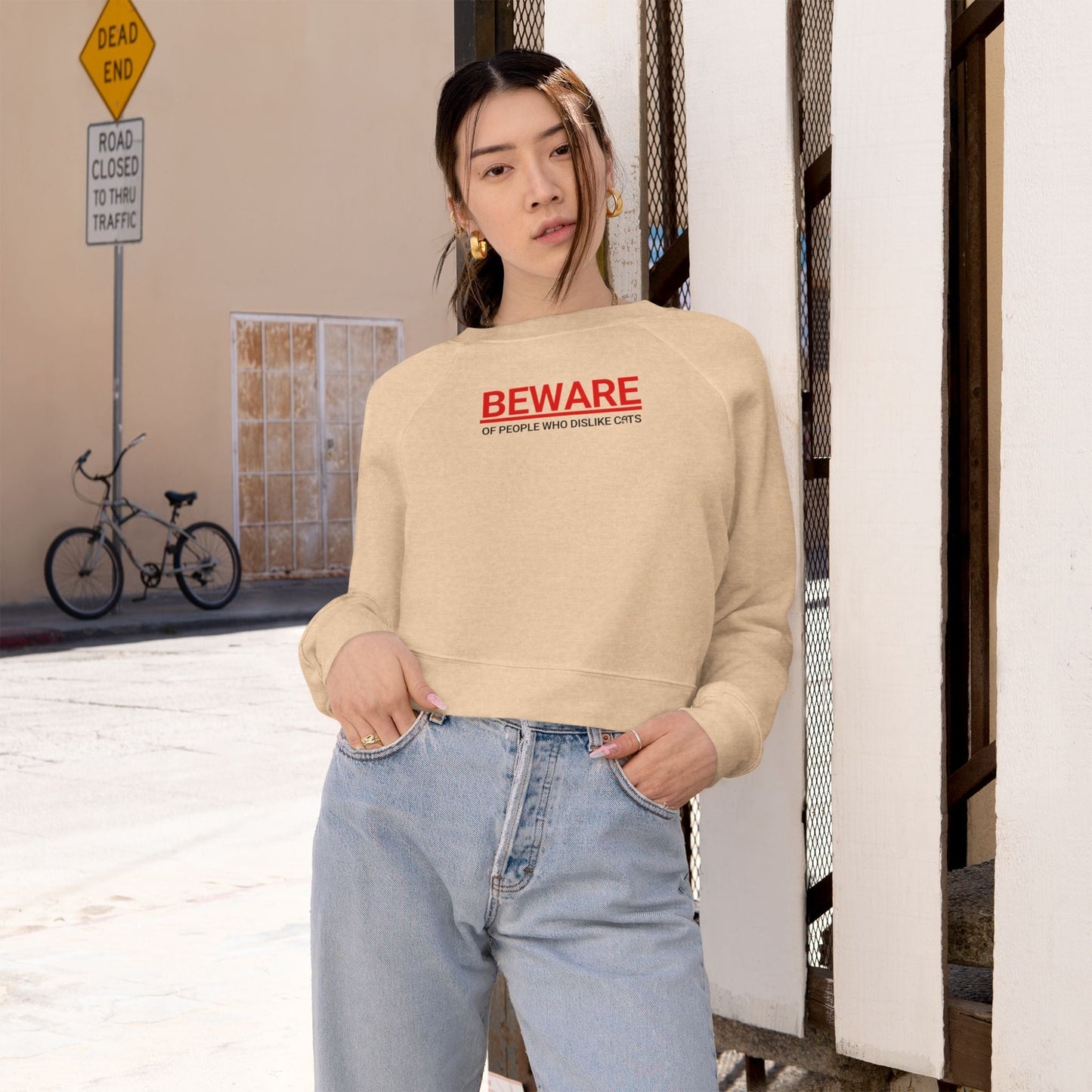 Beware of People Who Dislike Cats — Cropped Fleece Pullover