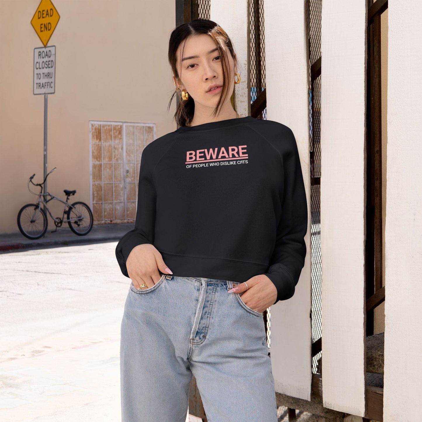Beware of People Who Dislike Cats — Cropped Fleece Pullover