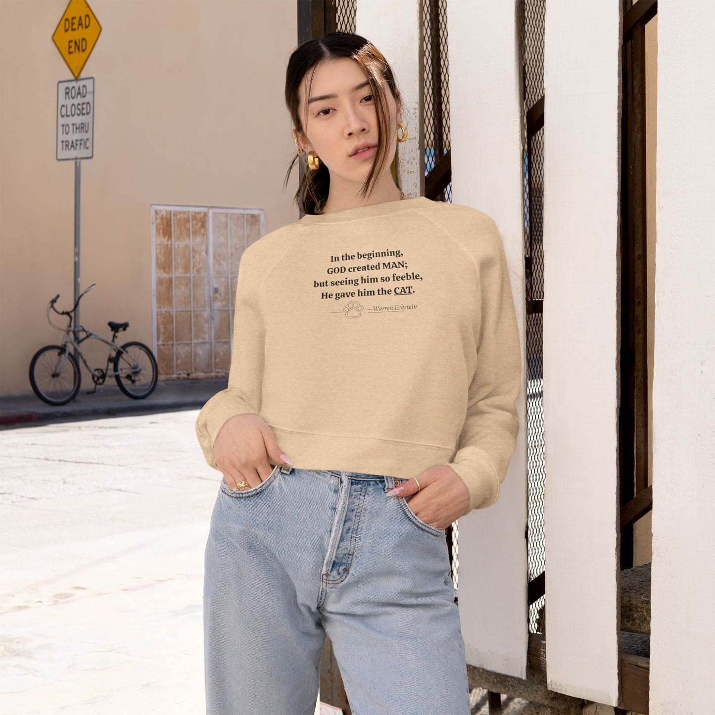 God Created Cats Trendy Cropped Fleece Pullover