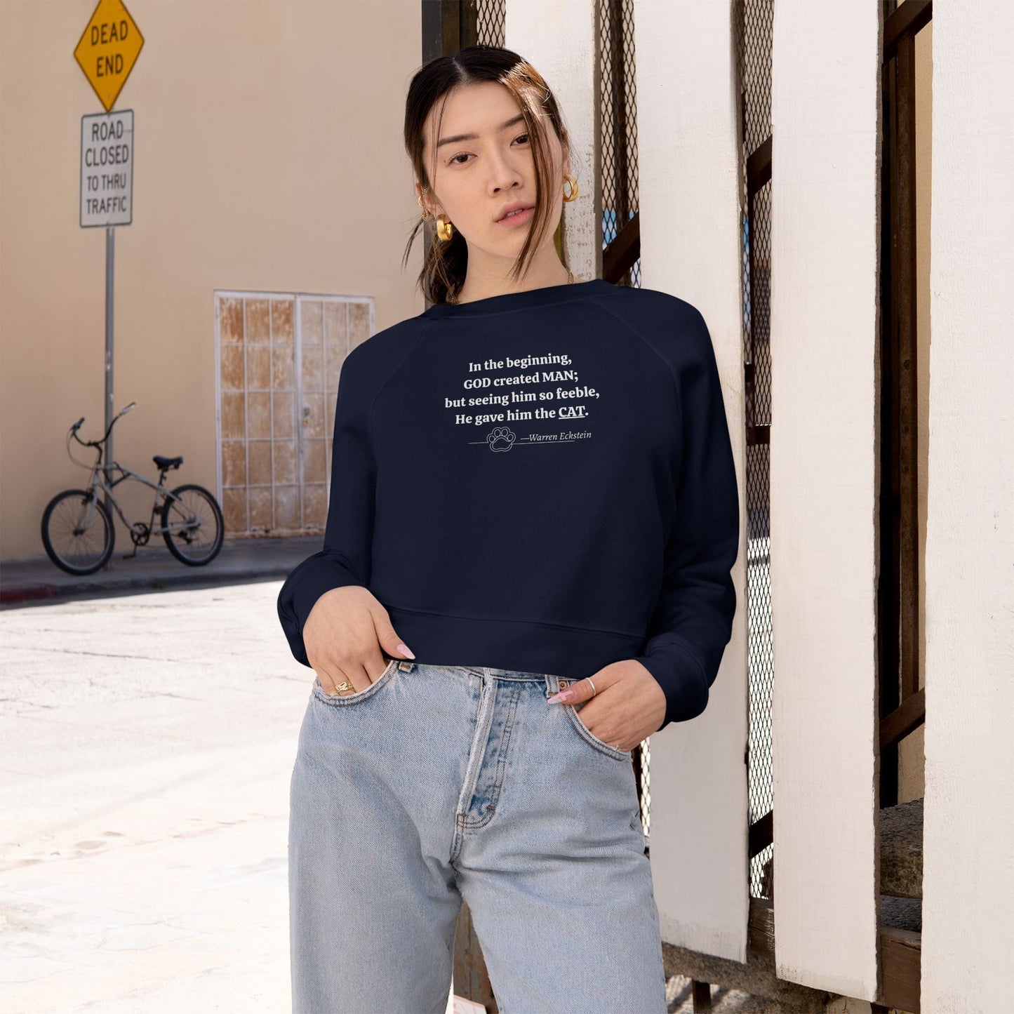 God Created Cats Trendy Cropped Fleece Pullover