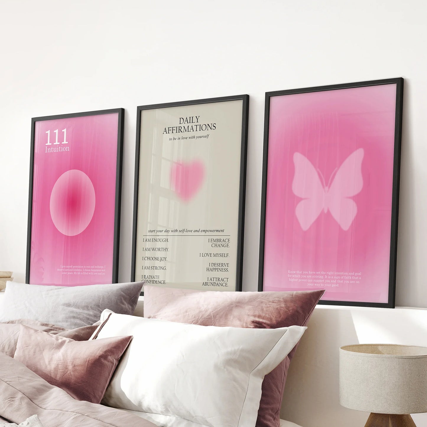 Pink Aura 3 Piece Art Prints Set. Motivational Decor for Girls’ Bedroom or Dorm