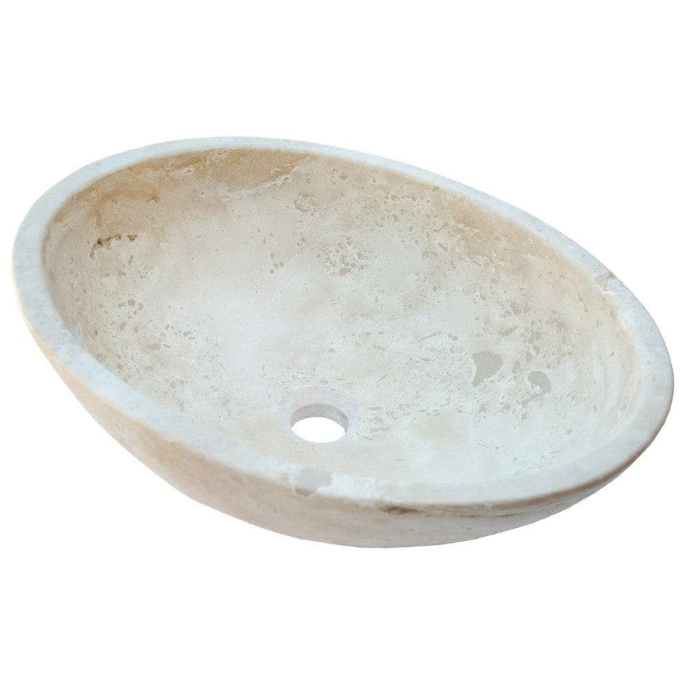 Travertine Natural Stone Oval Vessel Sink 16x21x6 Handcrafted Light Beige Artisan