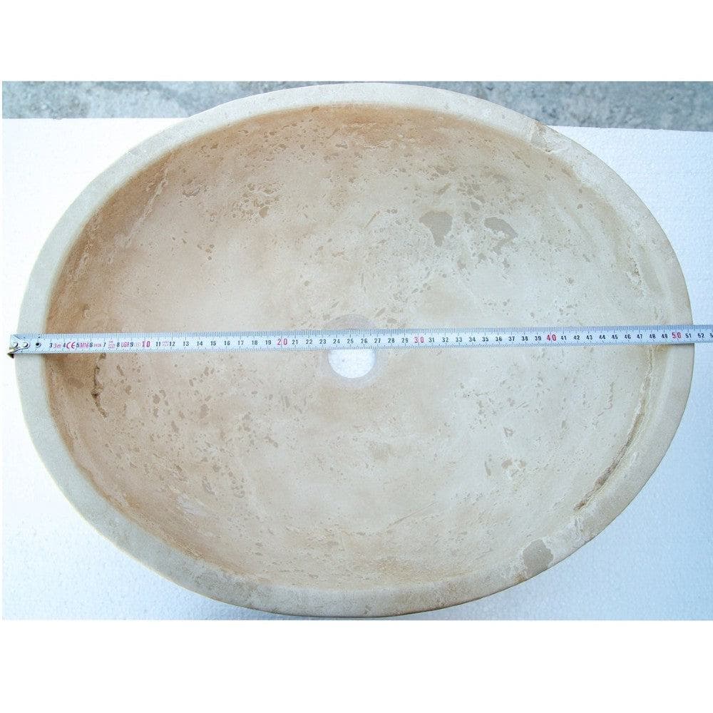 Travertine Natural Stone Oval Vessel Sink 16x21x6 Handcrafted Light Beige Artisan