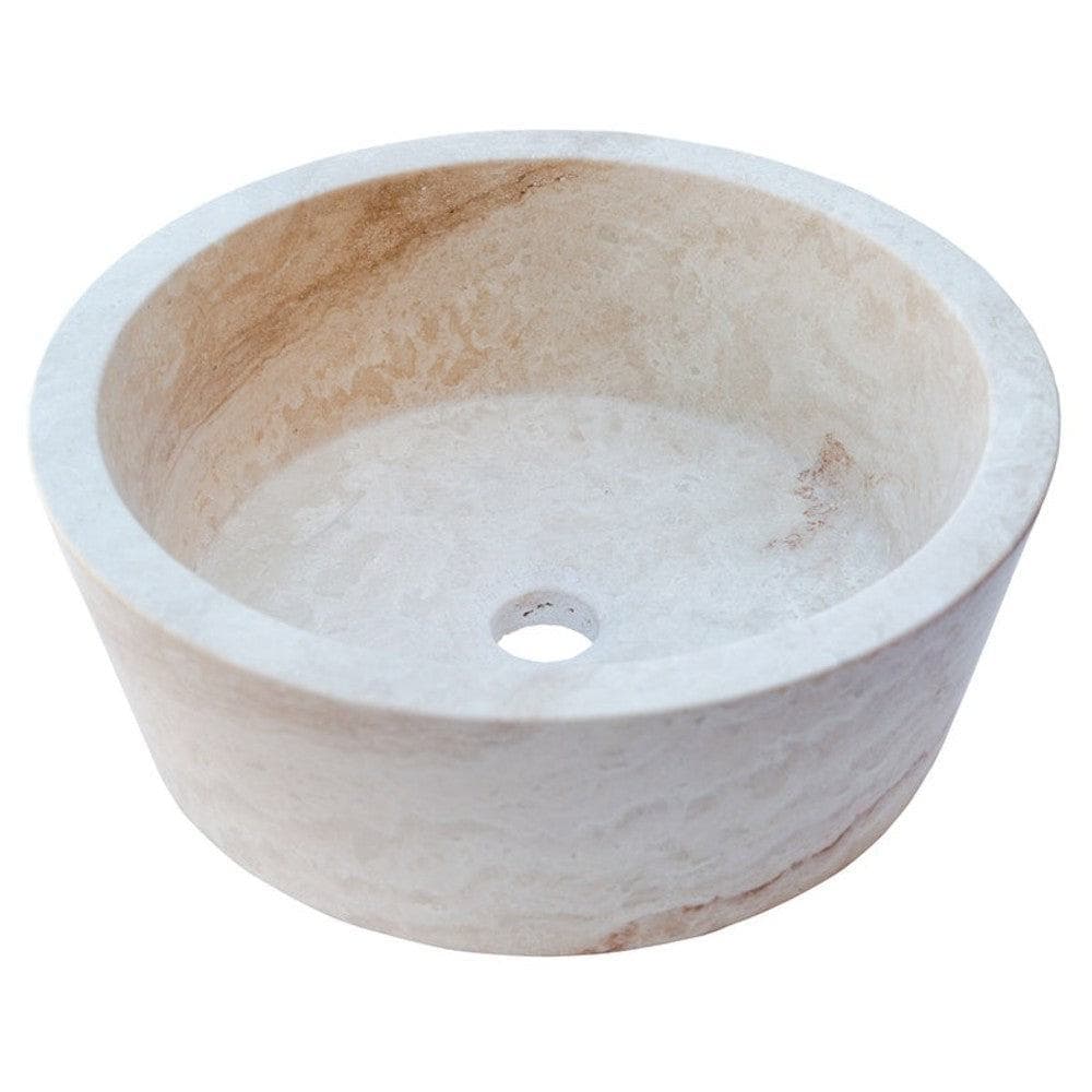 Light Beige Travertine Natural Stone Sculptural Conical Vessel Sink 16 x 6 Inch