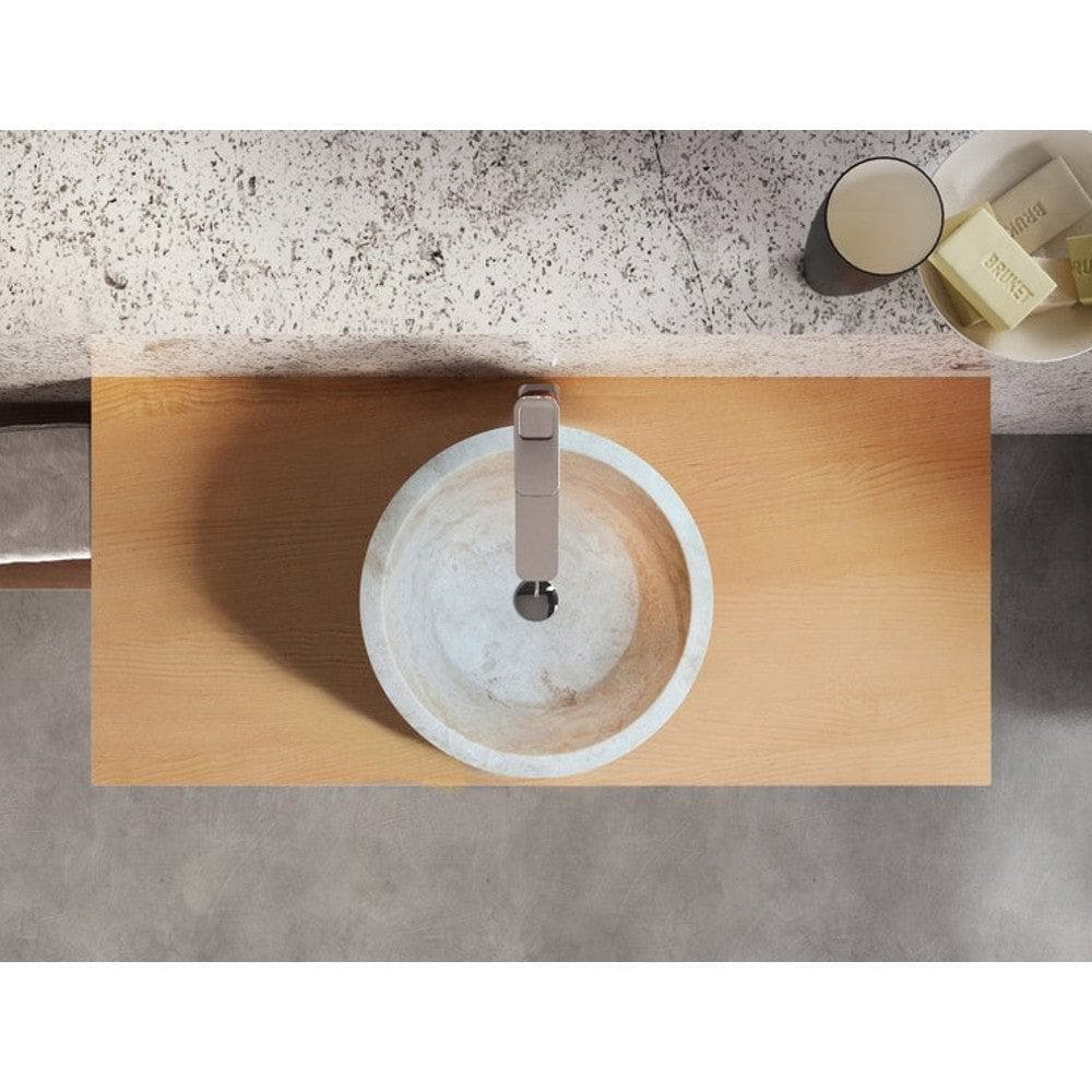 Light Beige Travertine Natural Stone Sculptural Conical Vessel Sink 16 x 6 Inch
