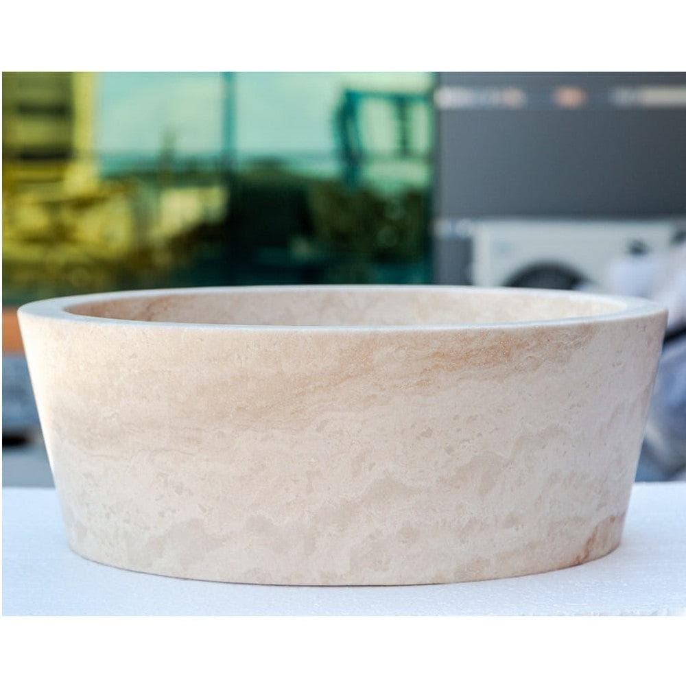 Light Beige Travertine Natural Stone Sculptural Conical Vessel Sink 16 x 6 Inch