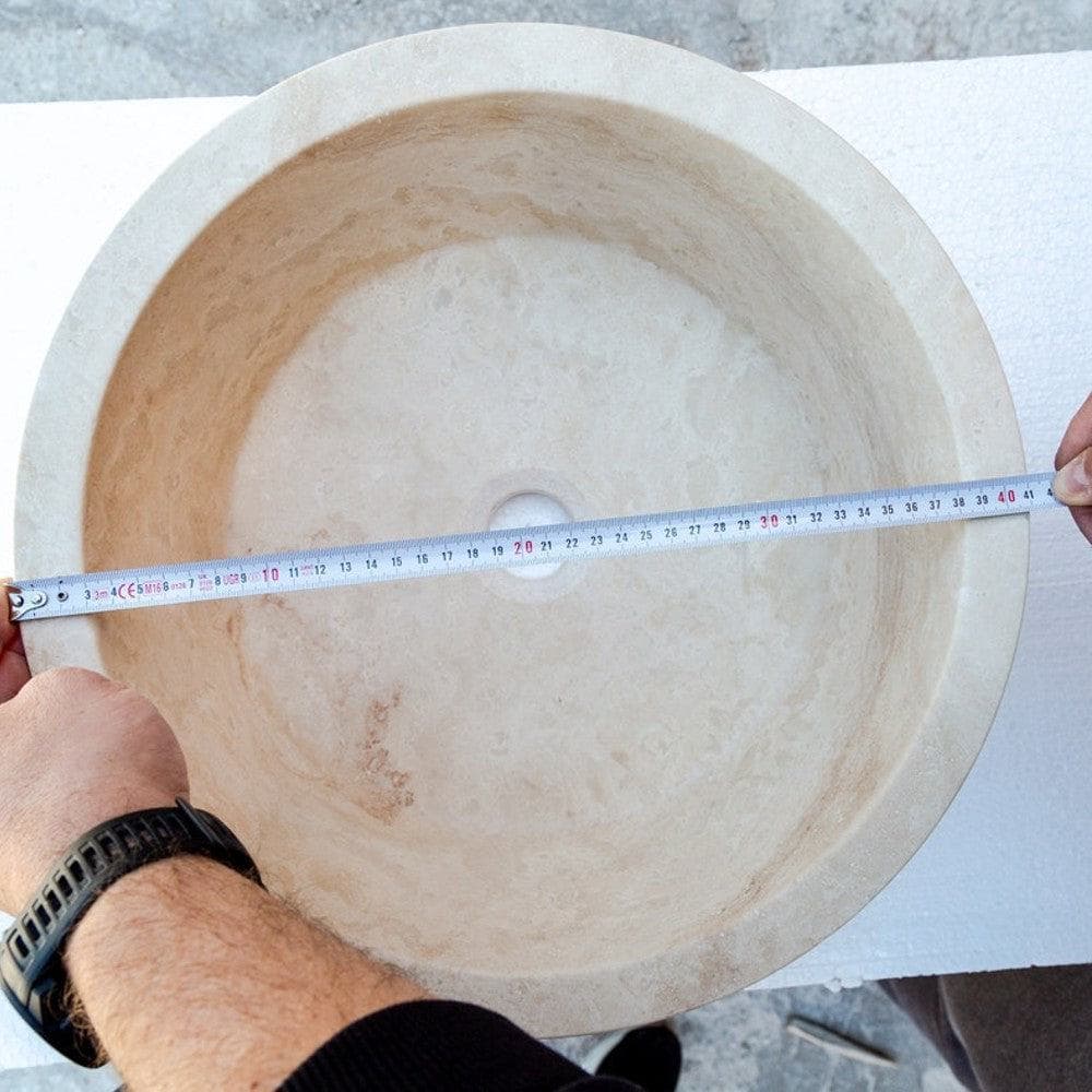 Light Beige Travertine Natural Stone Sculptural Conical Vessel Sink 16 x 6 Inch