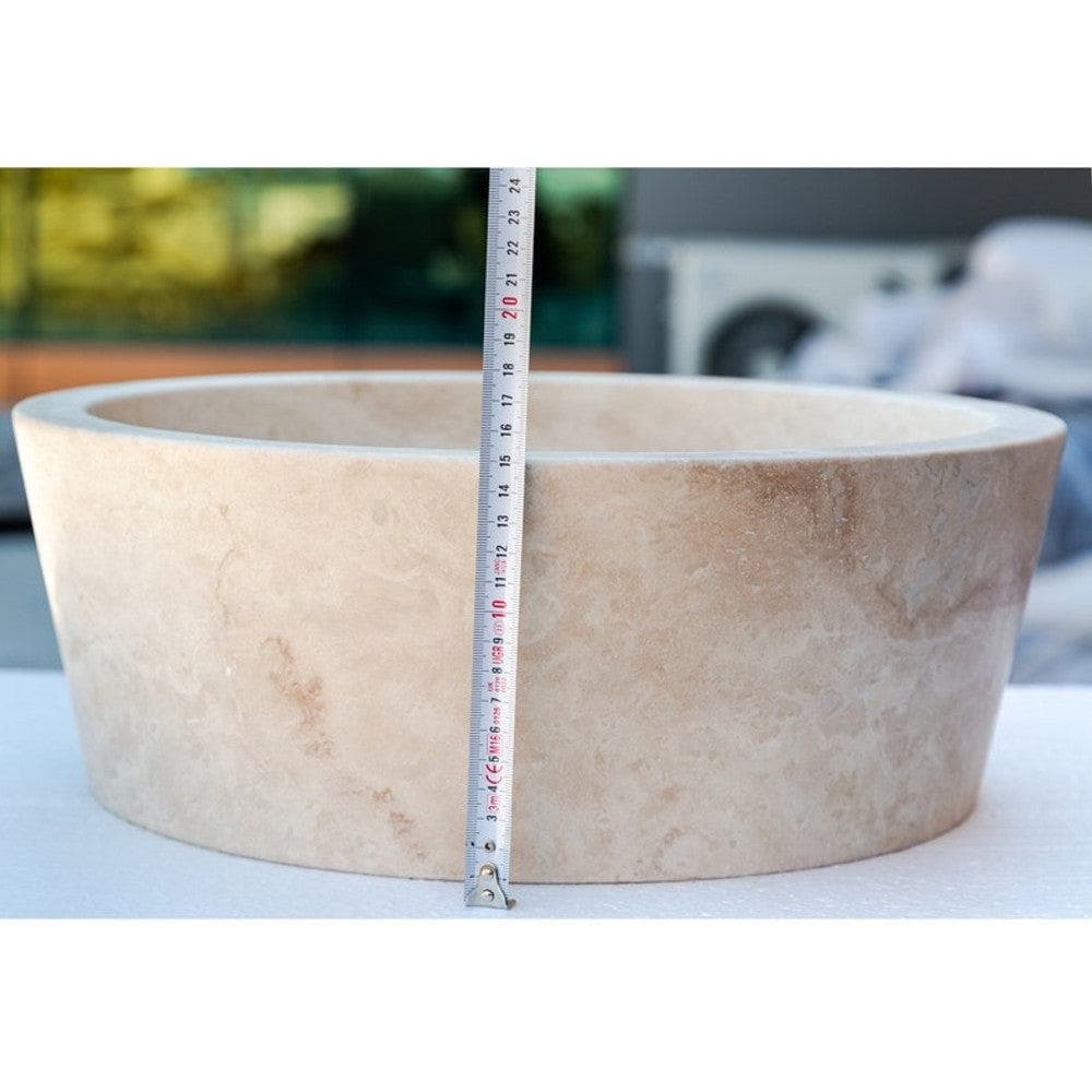 Light Beige Travertine Natural Stone Sculptural Conical Vessel Sink 16 x 6 Inch